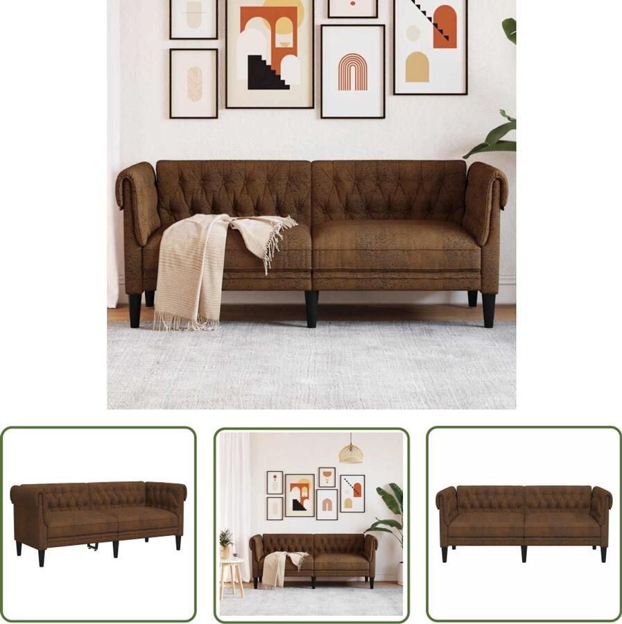 The Living Store Chesterfield 2-zitsbank 182.5 x 74.5 x 74.5 cm Duurzame stof Bruin Tweezitsbank Chesterfield Banksofa Salontafel Meubels