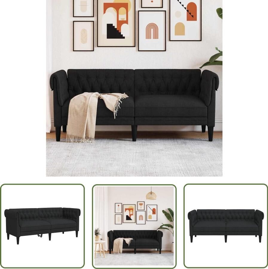 VidaXL Tweezitsbank Chesterfield-stijl stof zwart Tweezitsbank Chesterfield Velours Designstoel Salontafel