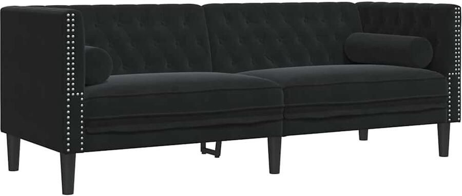 VidaXL Chesterfieldbank met kussen Zwart 194 x 74 5 x 70 5 cm Fluweel