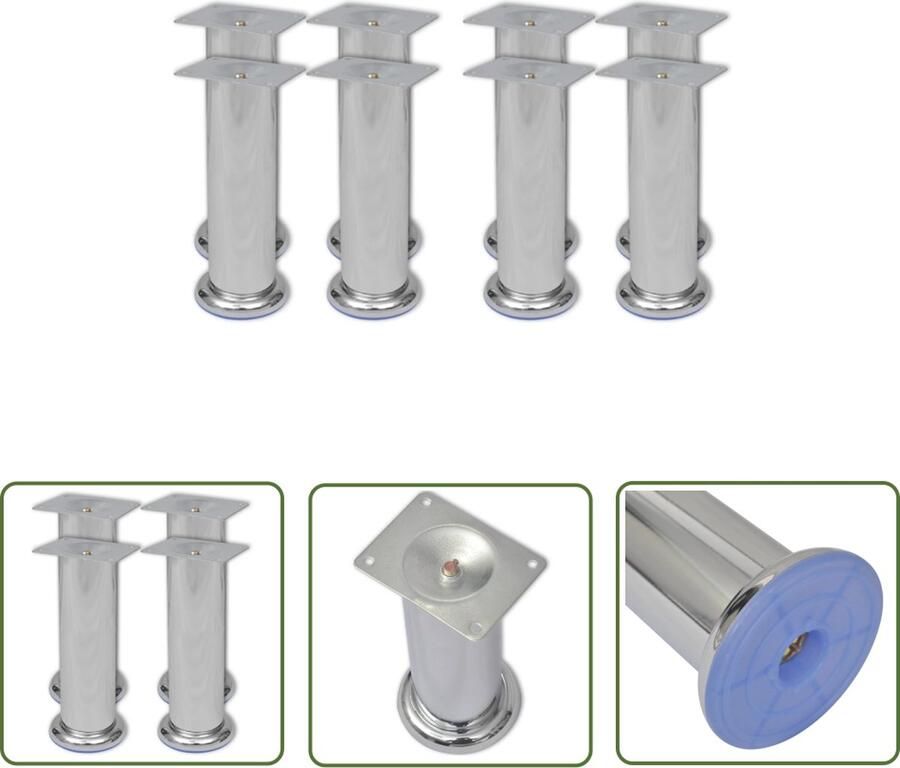 The Living Store Bankpoten Set van 8 Chroom 70 mm Hoogwaardig en stabiel Bankpoten Chromen Bankpoten Bankvoetjes Salontafel Potten Meubelpoten