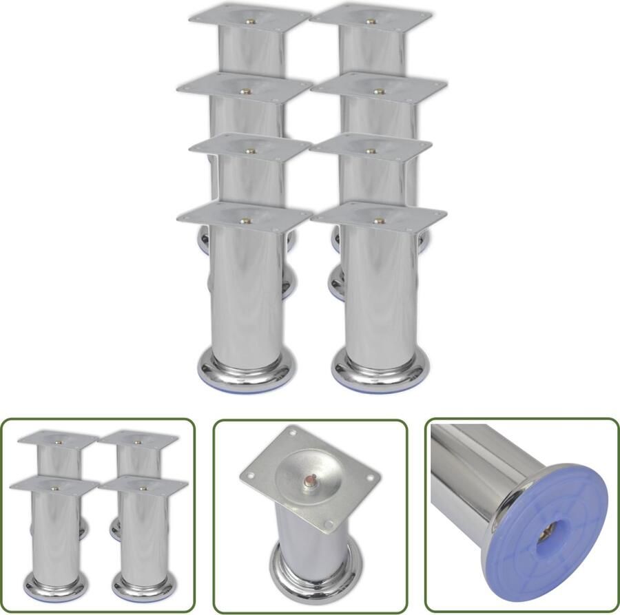 The Living Store Bankpoten Set van 8 Ronde Chroom 70 mm Hoogwaardig en stabiel Bankpoten Chroom Metalen Bankpoten Bankvoet Meubel Accessoires