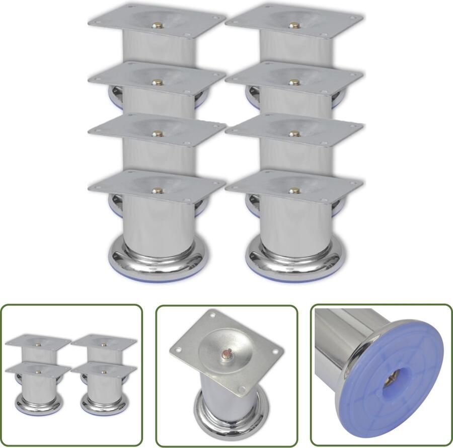 The Living Store Bankpoten Peer Set van 8 Chroom 70 mm Hoogwaardig en Stabiel Bankpoten Chroom Metalen Bankpoten Bankvoet Meubelvoeten