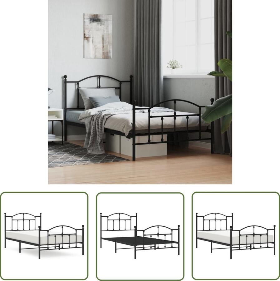 VidaXL Classic Bed Frame Metalen Bed Frame Bedframe met hoofd- en voeteneinde metaal zwart 100x200 cm Zwart Bed Frame King Size Bed Frame Boxspring Frame