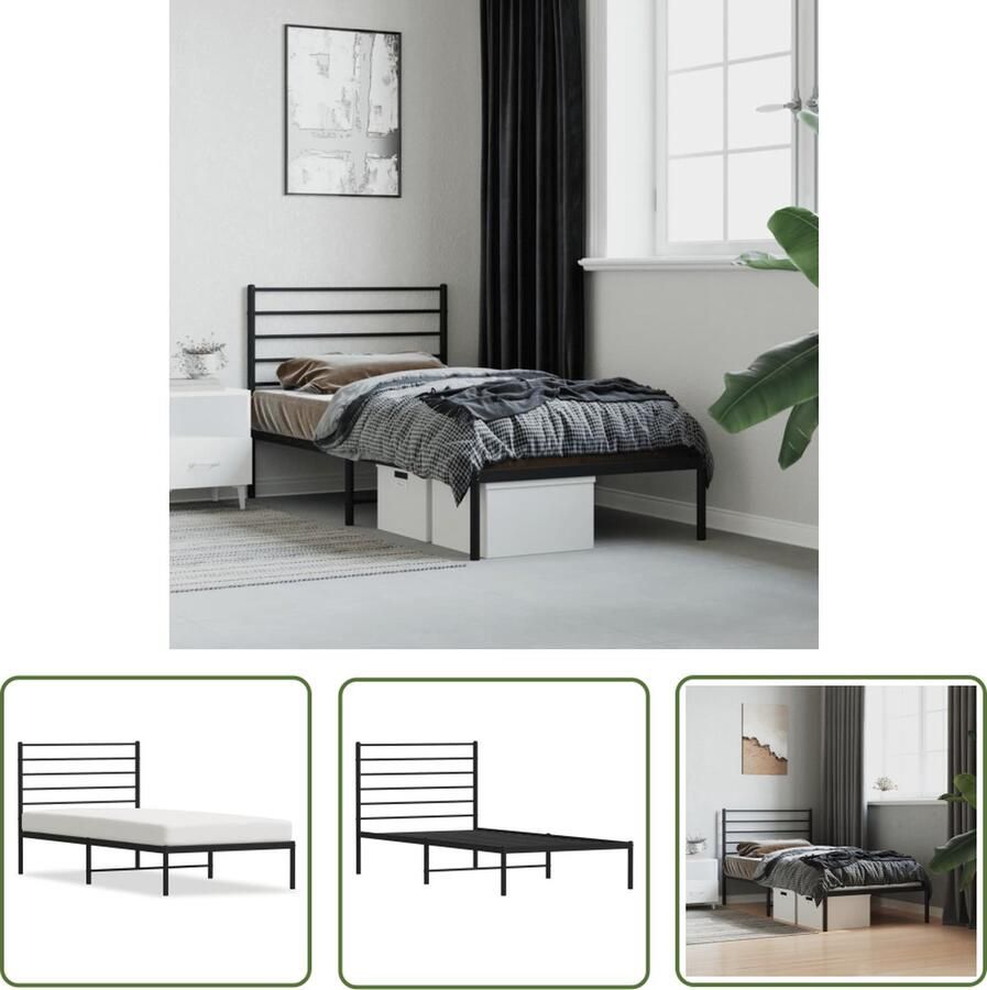 The Living Store Klassiek Metalen Bedframe Zwart 207 x 95 x 90 cm Robuuste constructie Metalen Bed Frame Classic Bed Frame Zwart Bed Frame King Size Bed Frame Boxspring Bed Frame