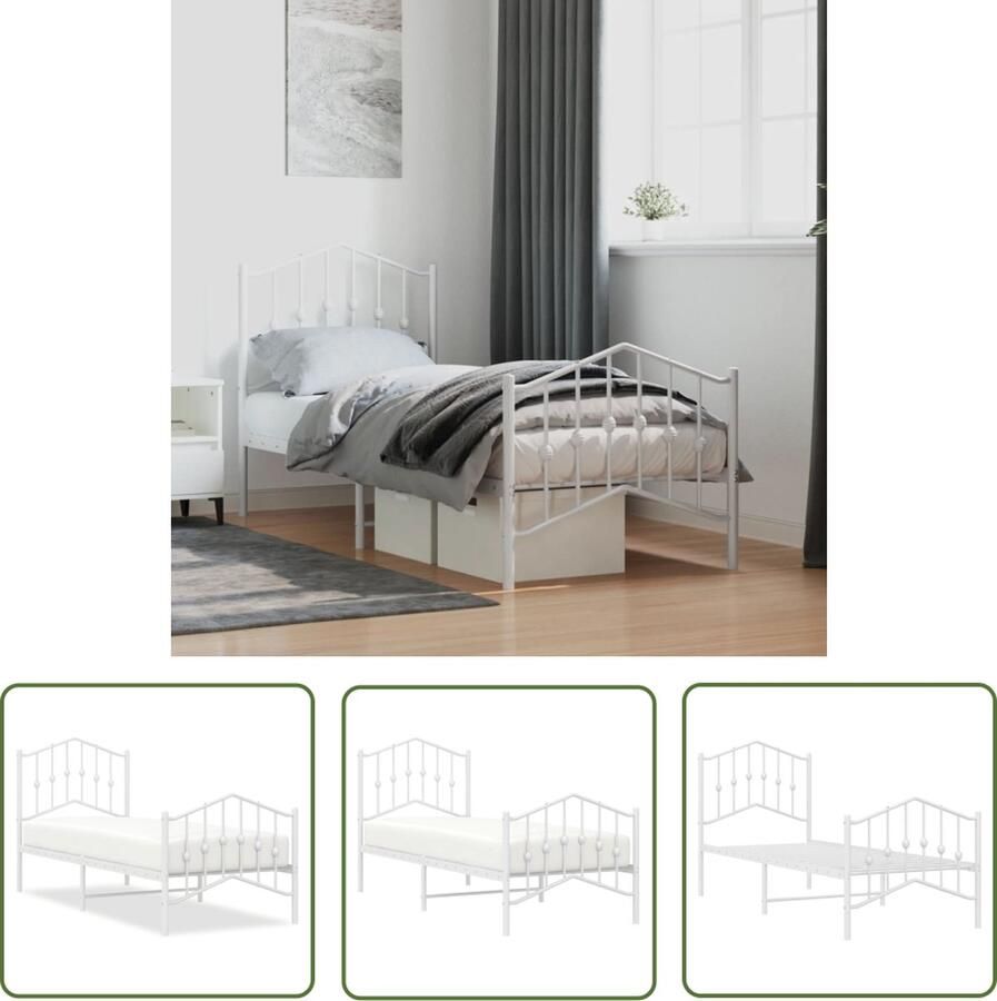 The Living Store Bedframe Klassieke Metalen constructie 196 x 80 x 98 cm Wit Metalen Bedframe Classic Bedframe Houten Bedframe Slaapcomfort Boxspring Bed
