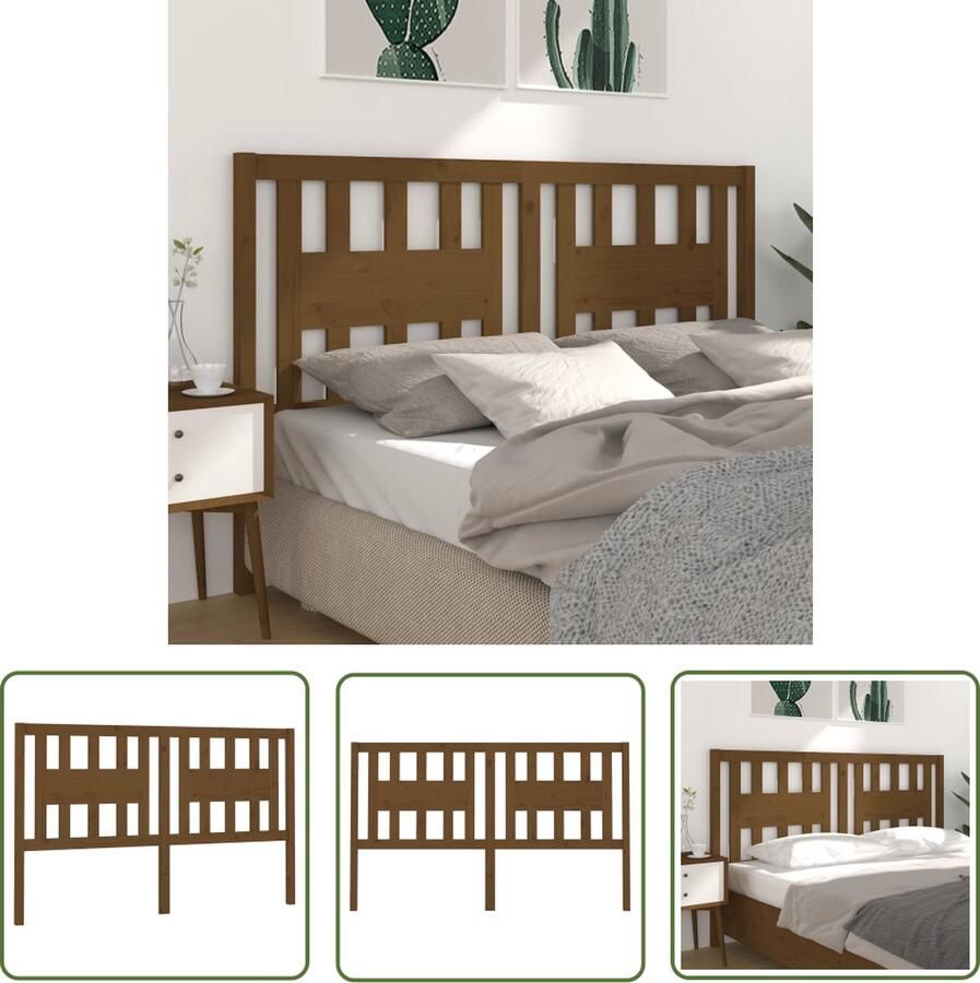 The Living Store Hoofdbord 206x4x100 cm massief grenenhout honingbruin Houten Hoofdeinde Classic Headboard Hoofdboard Bruine Kleur Hout Meubilair Bedroom Decor
