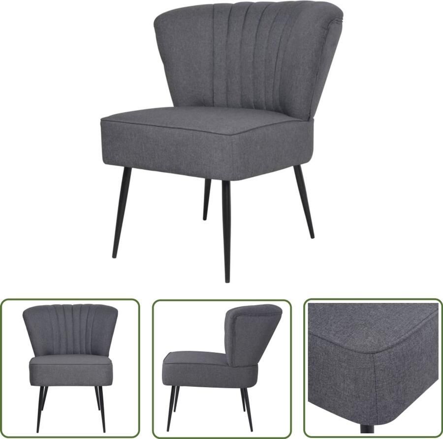 VidaXL Cocktailstoel Stof Donkergrijs Retro Fauteuil Donkere Grijze Fauteuil Velours Fauteuil Lounge Stoel Eetkamerstoel Koopavond