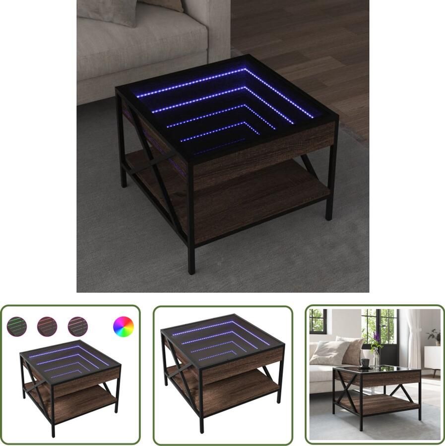 VidaXL Salontafel met Infinity LED 50x50x38 cm bruin eikenkleurig Salontafel Coffee Table Eiken Kleur Led Verlichting Infinity Mirror