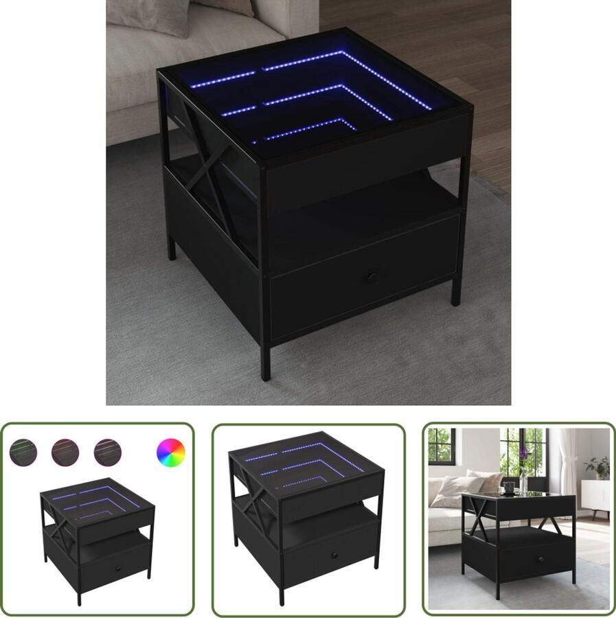 VidaXL Salontafel met Infinity LED 50x50x51 cm zwart Salontafel Coffee Table Tv Tafellamp Led Lamp Design Meubel