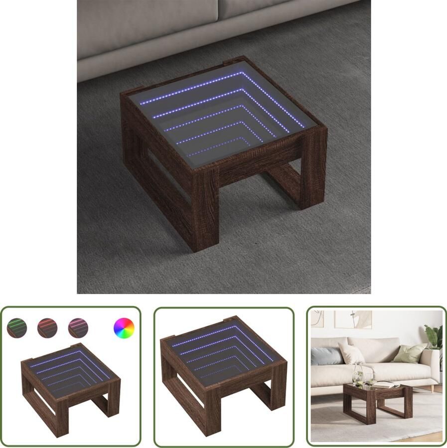 VidaXL Salontafel met Infinity LED 50x53x30 cm bruin eikenkleurig Salontafel Coffee Table Led Lamp Infinity Mirror Houten Tafel