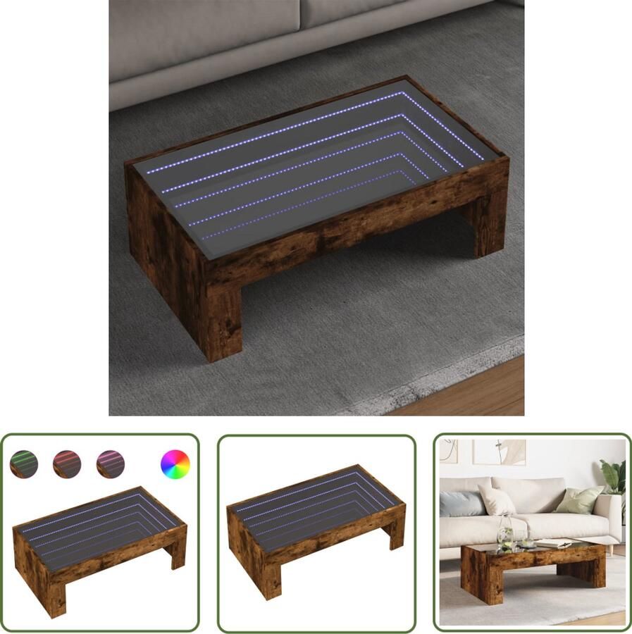 VidaXL Salontafel met Infinity LED 90x50x30 cm gerookt eikenkleurig Salontafel Coffee Table Houten Salontafel Led Tafellamp Infinity Mirror