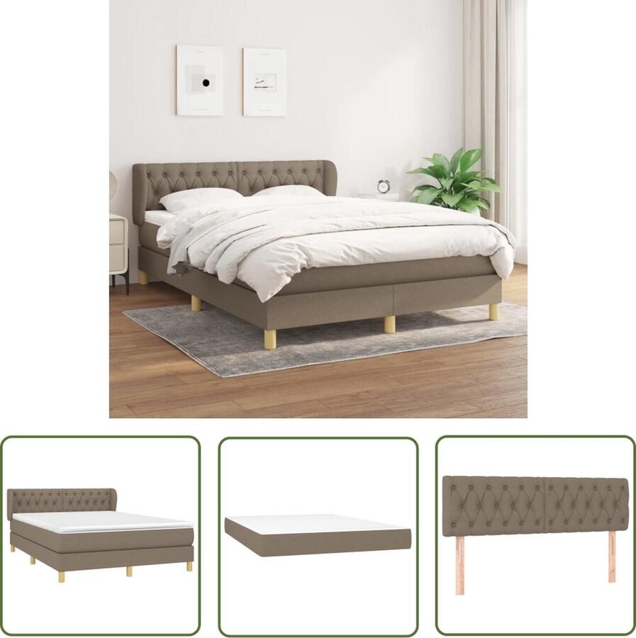 The Living Store Boxspringbed Comfort Bed 140x200 cm Taupe Pocketvering matras Middelharde ondersteuning Huidvriendelijk topmatras Boxspringbed Comfort Boxspring Slaapkamer Tweepersoonsbed