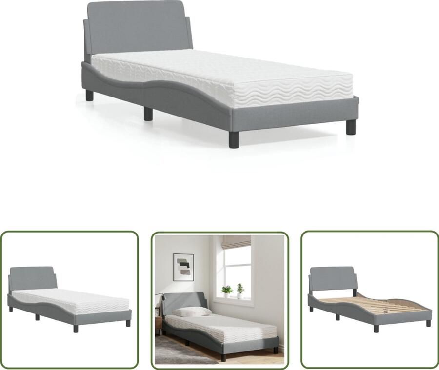 VidaXL Comfortabel Bed Slaapcomfort Bed met matras Dover stof lichtgrijs 90x200 cm Tweepersoonsbed Enkelbed Boxspring