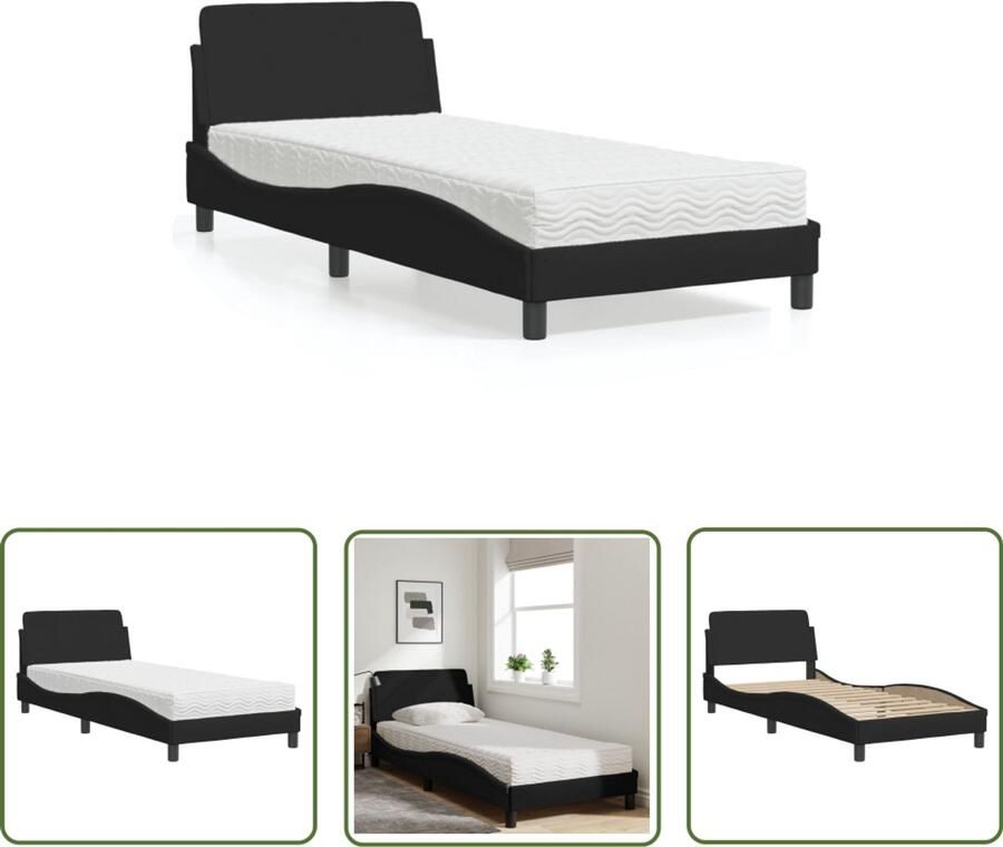 VidaXL Comfortabel Bed Slaapcomfort Bed met matras Dover stof zwart 80x200 cm Tweepersoonsbed Boxspring King Size Bed
