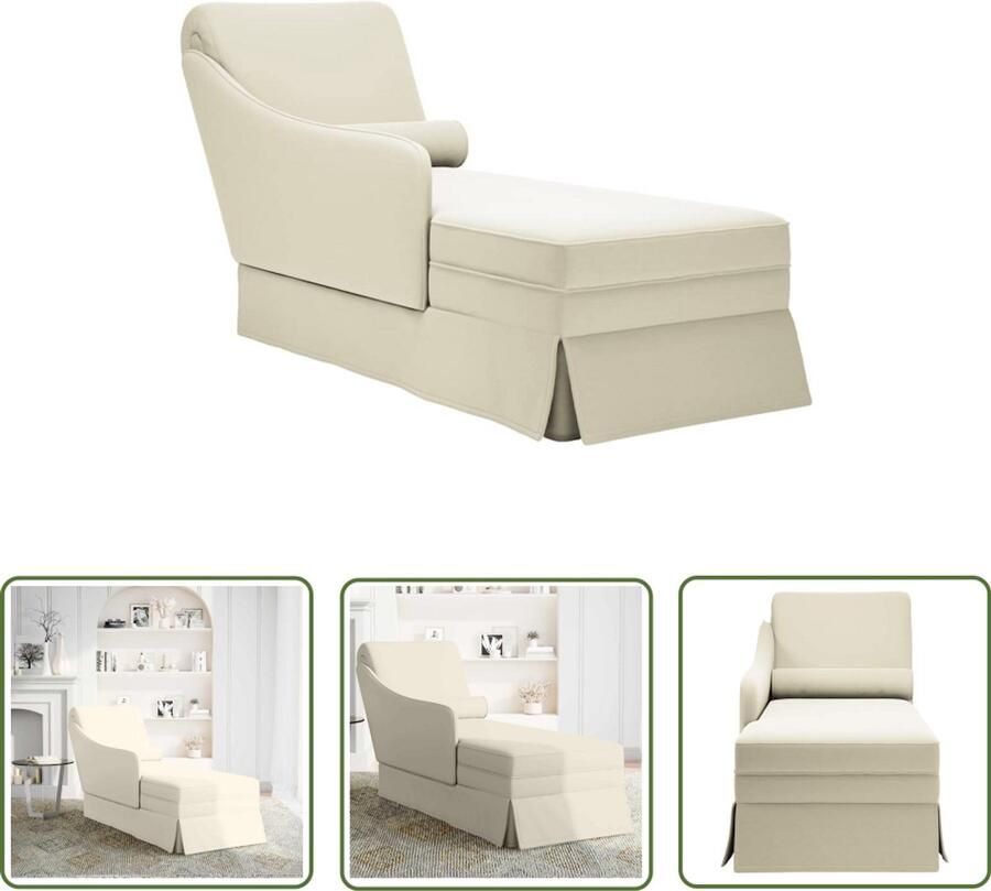 The Living Store Chaise longue met bolster en rechterarmleuning fluweel crème Chaise Lounge Comfortabele Fauteuil Relaxfauteuil Loungestoel Velours Meubilair