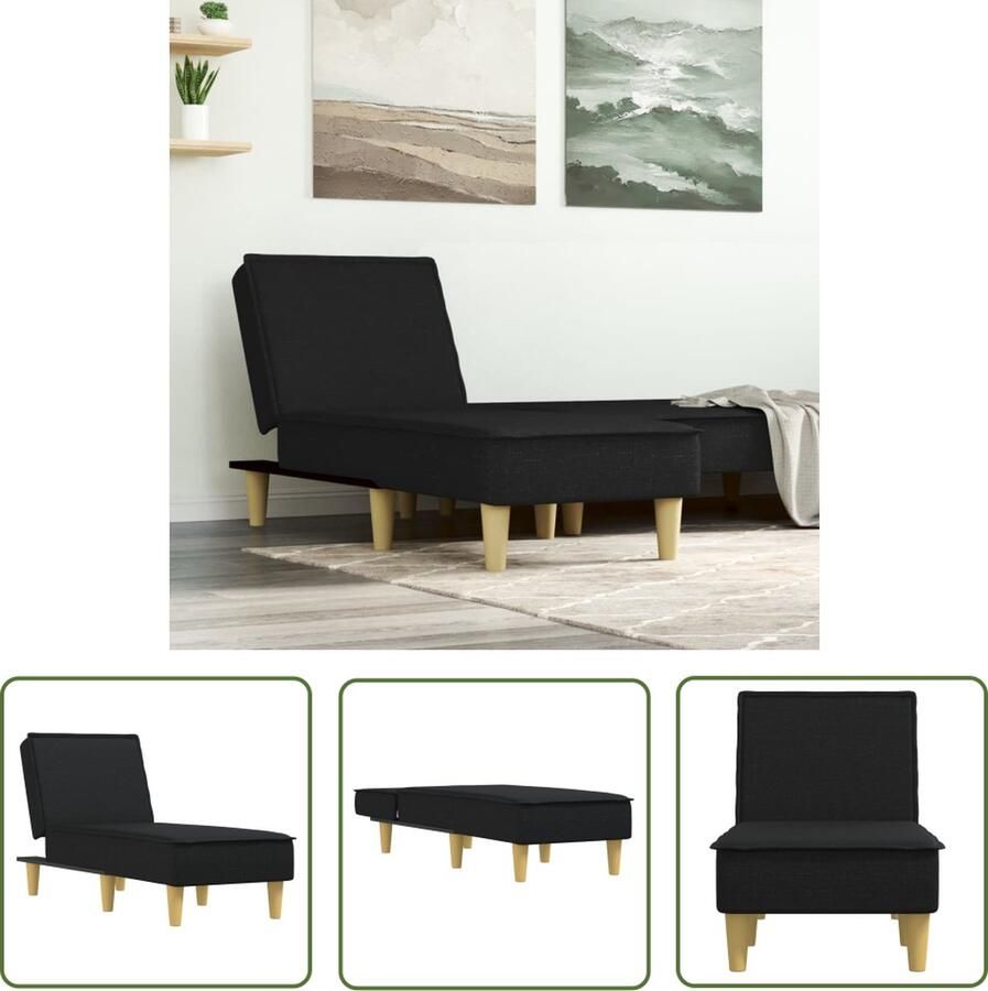 The Living Store Verstelbare Chaise Longue Multifunctioneel Comfortabel Stevig Frame Zwarte Stof 55x140x70cm Verstelbare Chaise Lounge Comfortabele Fauteuil Zwarte Chaise Longue Loungestoel Slaapbank - Foto 4
