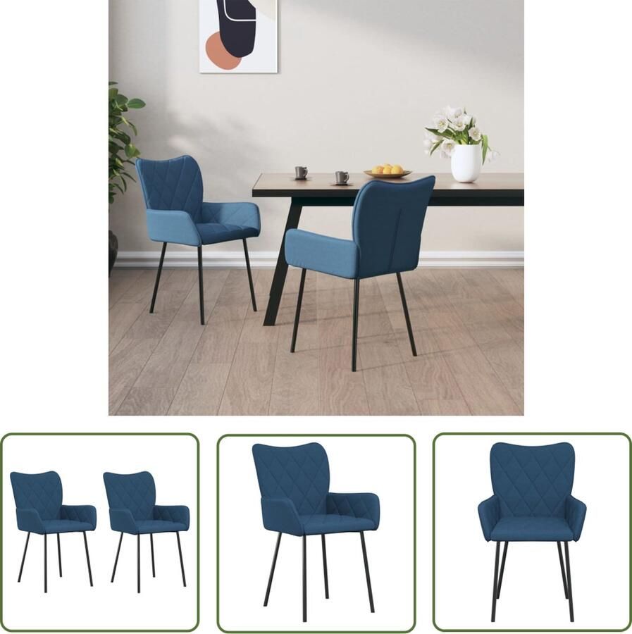 The Living Store Eetkamerstoel Blauw 55 x 55 x 82 cm Ergonomisch ontworpen Duurzaam materiaal Eetkamerstoel Comfortabele Stoel Blue Chair Stoffen Stoel Salontafel - Foto 2