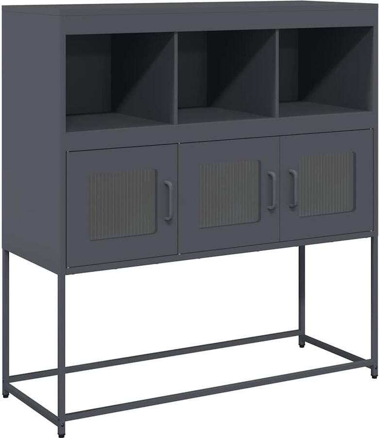 The Living Store Dressoir 100 5x39x107 cm koudgewalst staal antracietkleurig Dressoir Tv-meubel Opbergkast Salontafel Industrieel Meubilair - Foto 2