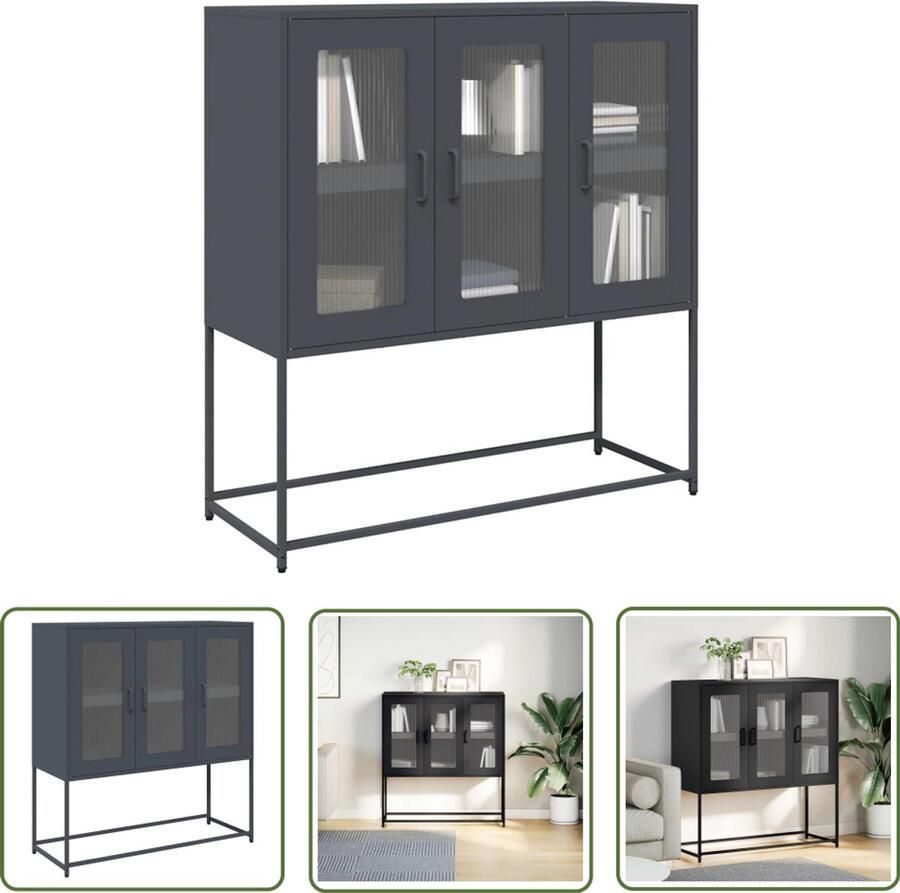 VidaXL Dressoir 100 5x39x107 cm koudgewalst staal antracietkleurig Dressoir Commode Opbergkast Keukenkast Badkamerkast
