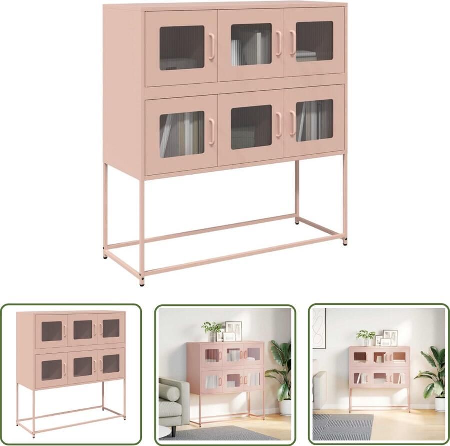 VidaXL Commode Dressoir 100 5x39x107 cm koudgewalst staal roze Rosetint Vintage Modern