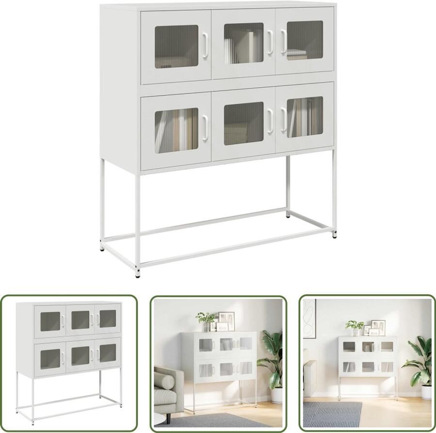 The Living Store Dressoir 100 5x39x107 cm koudgewalst staal wit Dressoir Staaldraad Opslagmeubilair Keukenopslag Salontafel