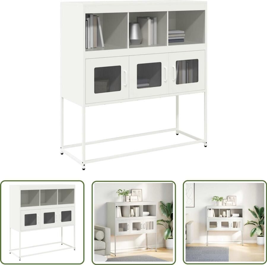The Living Store Dressoir 100 5x39x107 cm koudgewalst staal wit Dressoir Commode Opbergkast Keukenmeubilair Salontafel