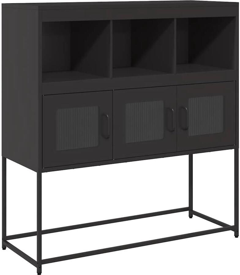 The Living Store Dressoir 100 5x39x107 cm koudgewalst staal zwart Dressoir Kasten Opbergruimte Keukenmeubels Salontafel