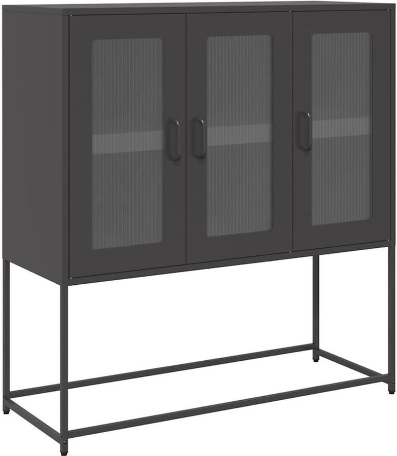 The Living Store Dressoir 100 5x39x107 cm koudgewalst staal zwart Dressoir Staaldraad Zwarte Meubels Opslagmeubilair Keukenopslag