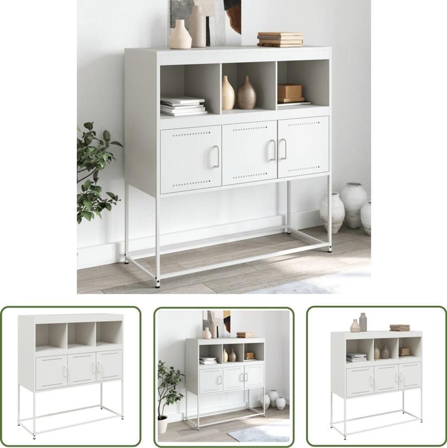 The Living Store Dressoir 100 5x39x107 cm staal wit Dressoir Stalen Dressoir Wit Dressoir Moderne Dressoir Opbergmeubel
