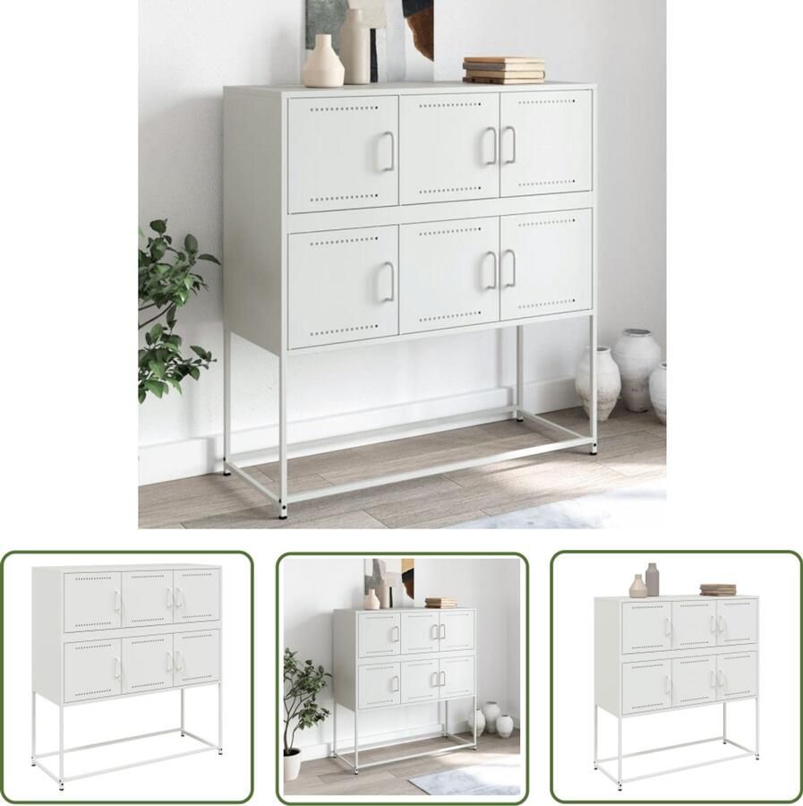 The Living Store Dressoir 100 5x39x107 cm staal wit Dressoir Kasten Opbergmeubilair Staaldressoir Wit Dressoir