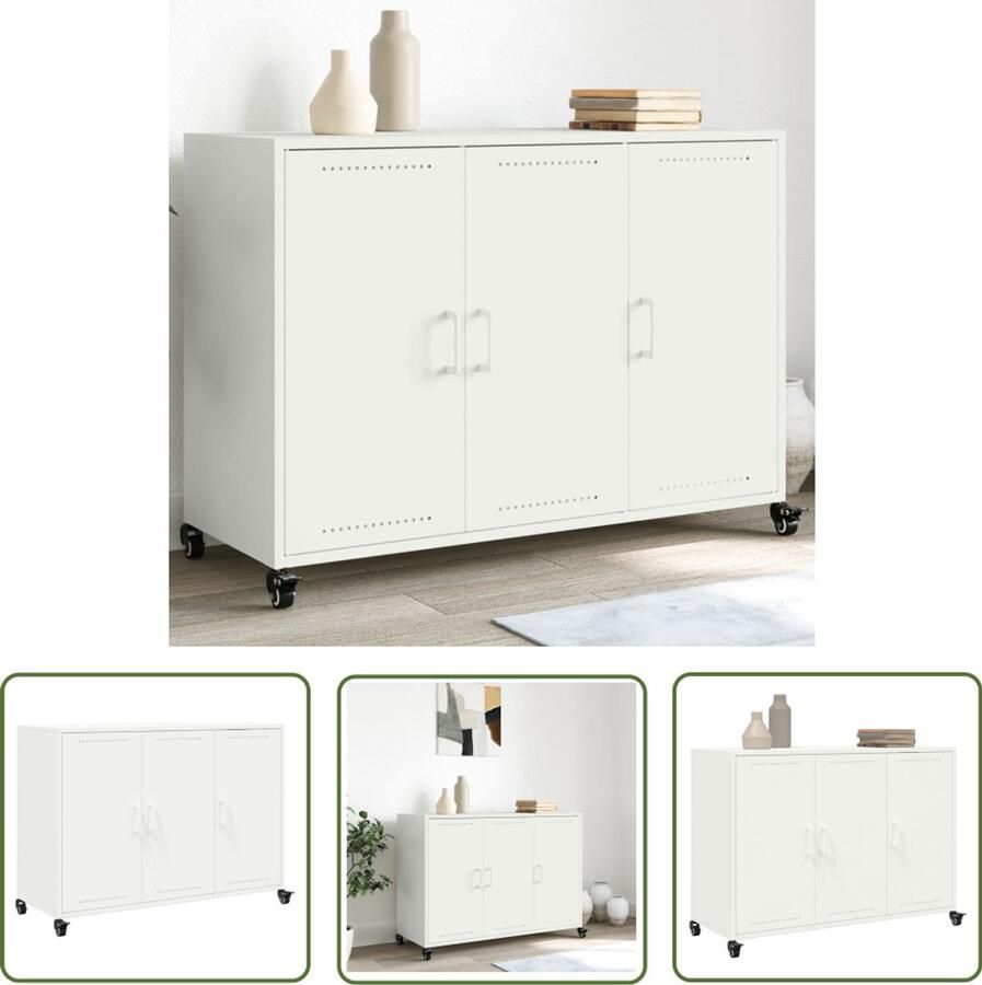 The Living Store Dressoir 100 5x39x72 cm staal wit Dressoir Staaldressoir Wit Dressoir Salontafel Tv Tafel