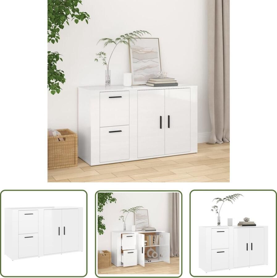 The Living Store Dressoir 100x33x59 5 cm bewerkt hout hoogglans wit Dressoir Bijzetkast Houten Kast Hoogglans Wit Vintage Design