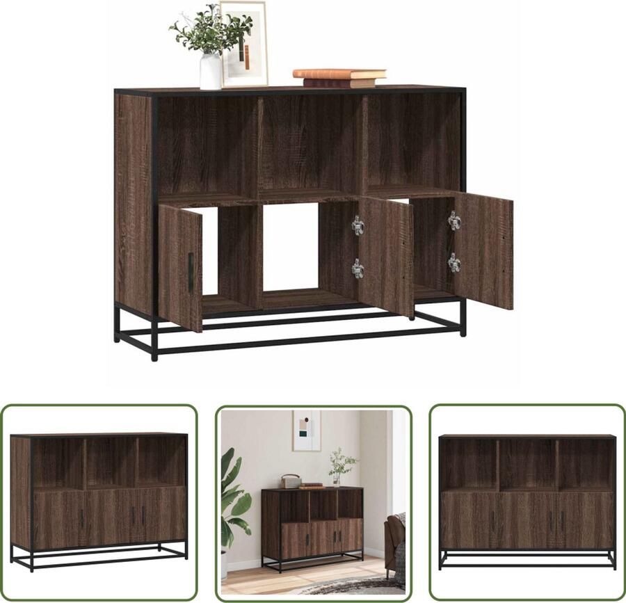 The Living Store Dressoir 100x35x76 cm bewerkt hout bruin eikenkleur Dressoir Opbergkast Salontafel Industrieel Meubilair Houten Dressoir