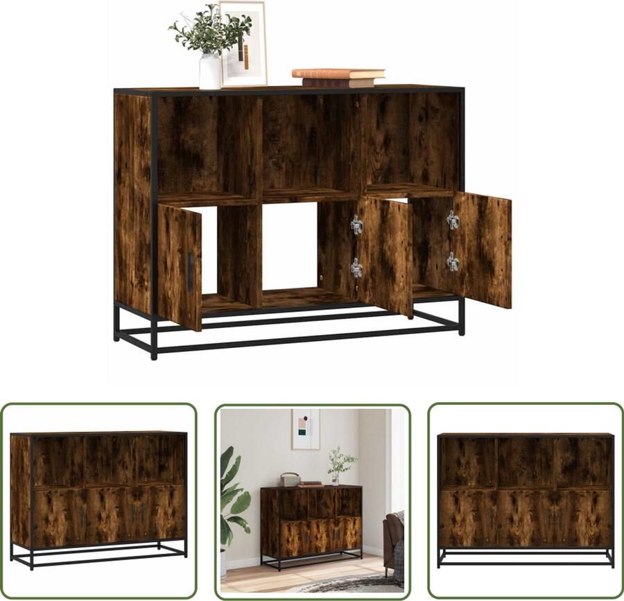 VidaXL Dressoir 100x35x76 cm bewerkt hout gerookt eikenkleurig Dressoir Commode Opbergkast Houten Dressoir Landelijk Dressoir