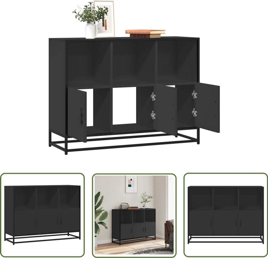 VidaXL Dressoir 100x35x76 cm bewerkt hout zwart Dressoir Commode Opbergkast Houten Dressoir Zwart Dressoir