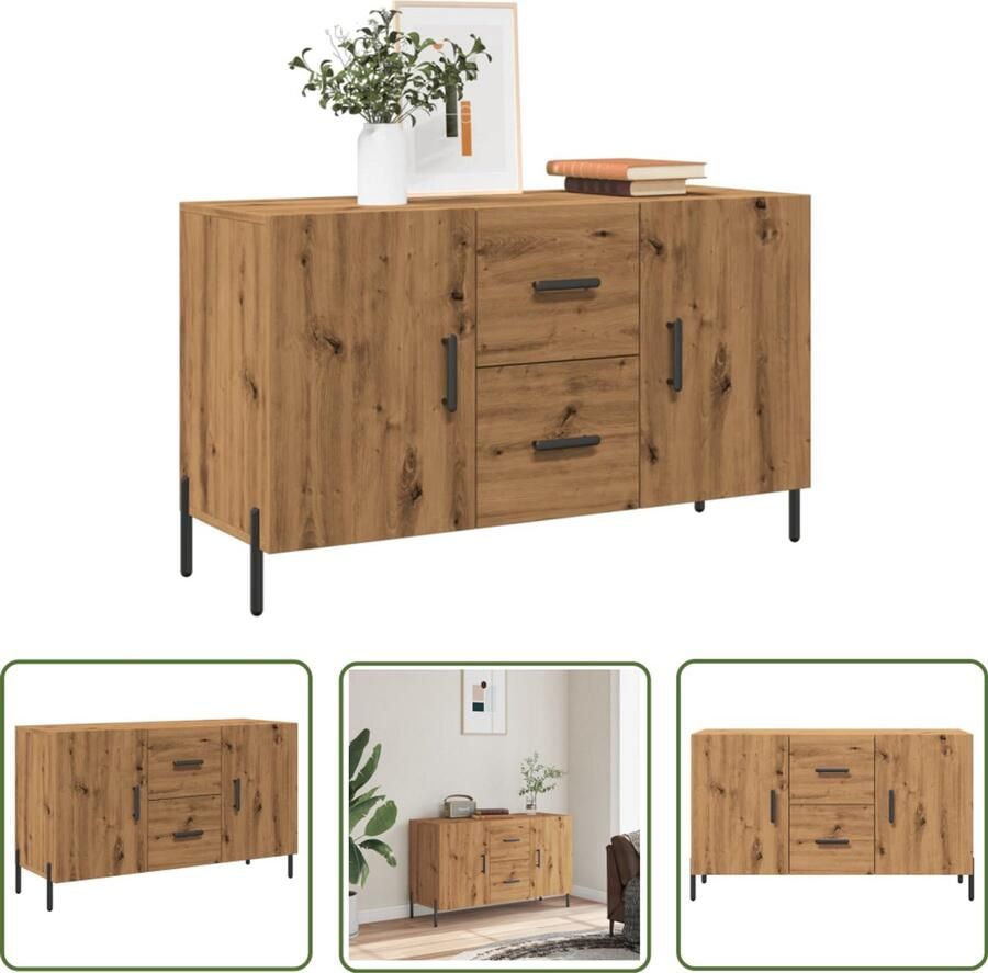 The Living Store Dressoir 100x36x60 cm bewerkt hout artisanaal eikenkleurig Dressoir Houten Dressoir Salontafel Opslagmeubilair Livingroom Furniture