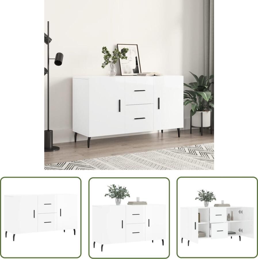 The Living Store Dressoir 100x36x60 cm bewerkt hout hoogglans wit Dressoir Commode Opbergkast Houten Dressoir Wit Dressoir
