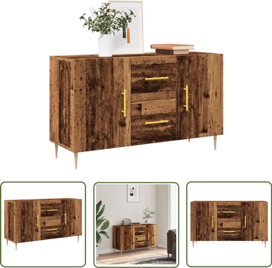 The Living Store Dressoir 100x36x60 cm bewerkt hout oud houtkleurig Dressoir Opbergkast Houten Kast Vintage Kast Salontafel - Foto 4