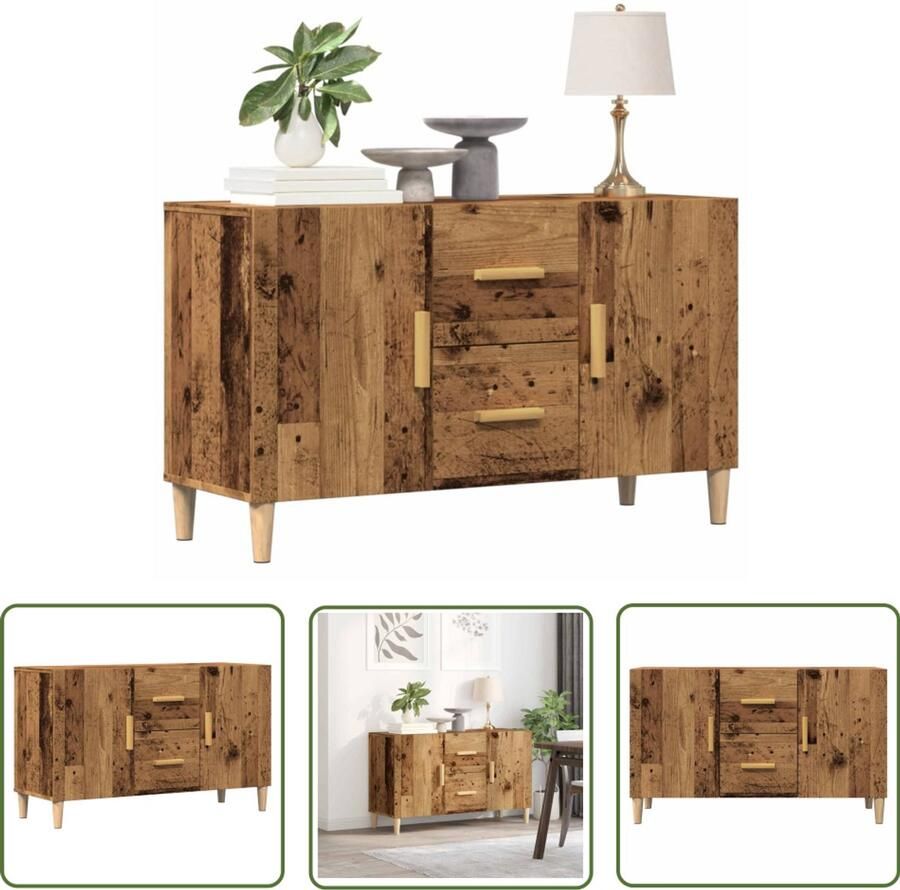 The Living Store Dressoir 100x36x60 cm bewerkt hout oud houtkleurig Dressoir Houten Dressoir Vintage Dressoir Opslagmeubel Salontafel