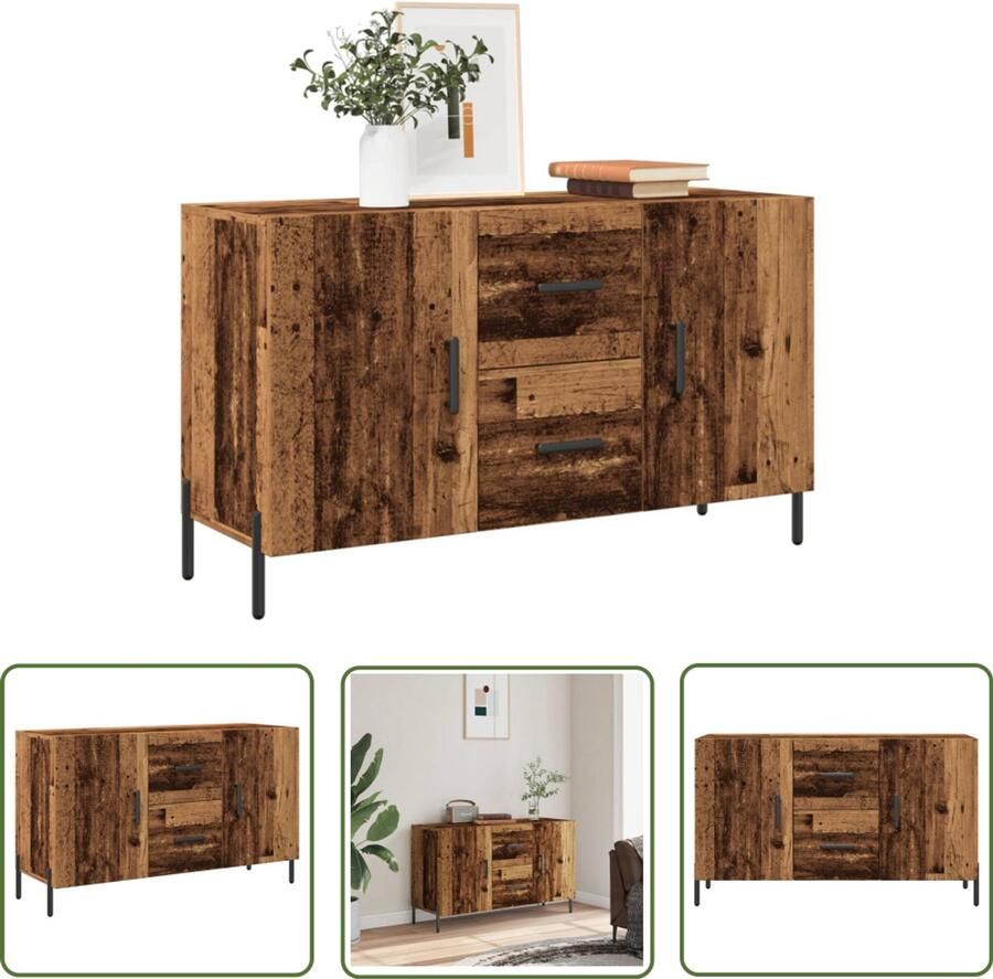 The Living Store Dressoir 100x36x60 cm bewerkt hout oud houtkleurig Dressoir Houten Dressoir Vintage Dressoir Opslagmeubilair Salontafel