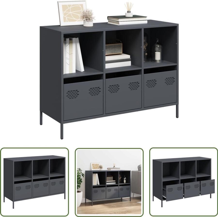 The Living Store Dressoir 101 5x39x73 5 cm koudgewalst staal antracietkleurig Dressoir Bijzettafel Opbergmeubel Entreetafel Salontafel