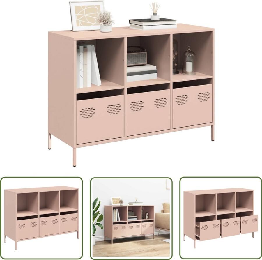 The Living Store Dressoir 101 5x39x73 5 cm koudgewalst staal roze Dressoir Rozenkleurig Dressoir Metalen Dressoir Vintage Dressoir Salontafel