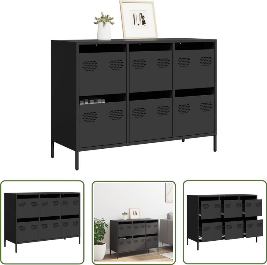 The Living Store Dressoir 101 5x39x73 5 cm koudgewalst staal zwart Dressoir Commode Opbergmeubel Slaapkamer Woonkamer