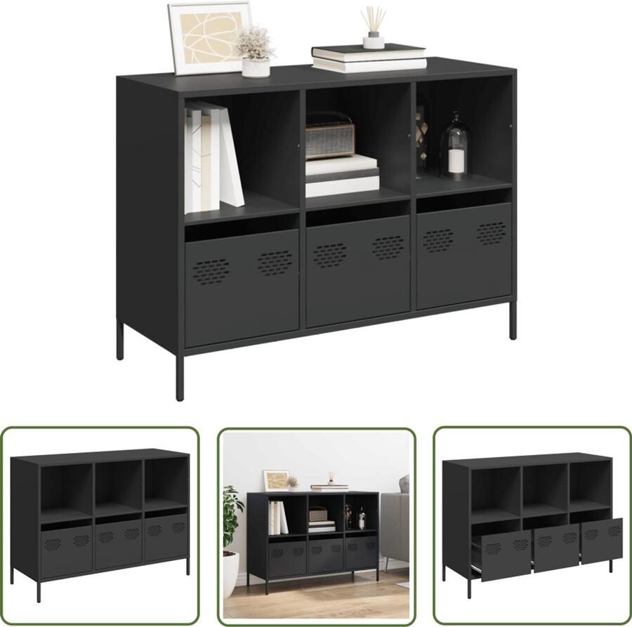 The Living Store Dressoir 101 5x39x73 5 cm koudgewalst staal zwart Dressoir Zwarte Dressoir Staaldressoir Opbergmeubel Salontafel