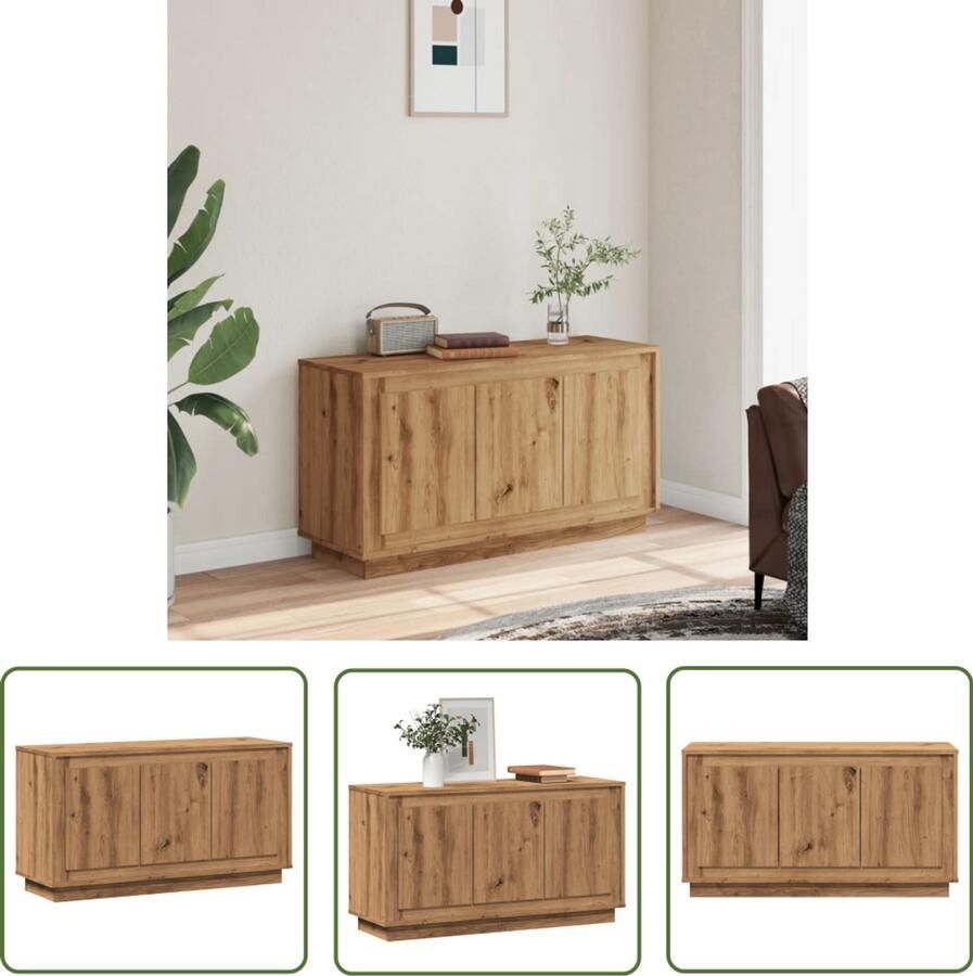 The Living Store Dressoir 102x35x55 cm bewerkt hout artisanaal eikenkleurig Dressoir Houten Dressoir Vintage Dressoir Salontafel Opslagmeubels