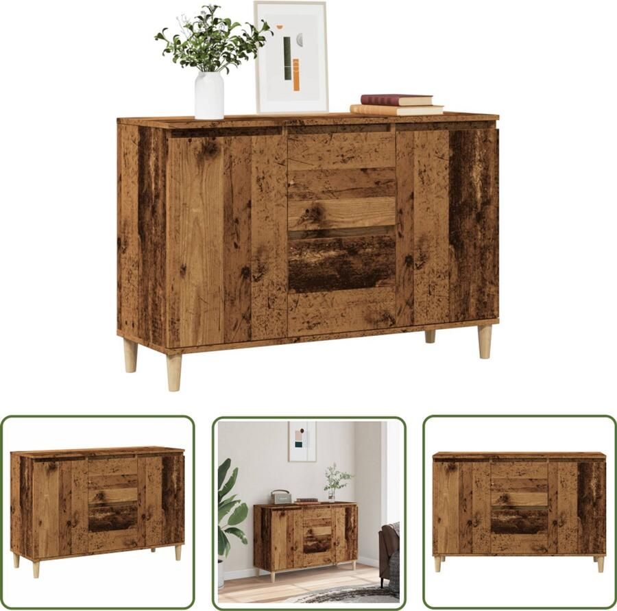 The Living Store Dressoir 102x35x70 cm bewerkt hout oud houtkleurig Dressoir Houten Dressoir Vintage Dressoir Tv-meubel Opbergkast