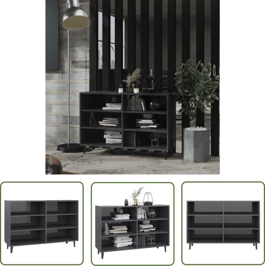 The Living Store Dressoir 103 5x35x70 cm bewerkt hout hoogglans grijs Industriele Boekenkast Houten Boekenkast Vintage Boekenkast Tv Stand Mediabox