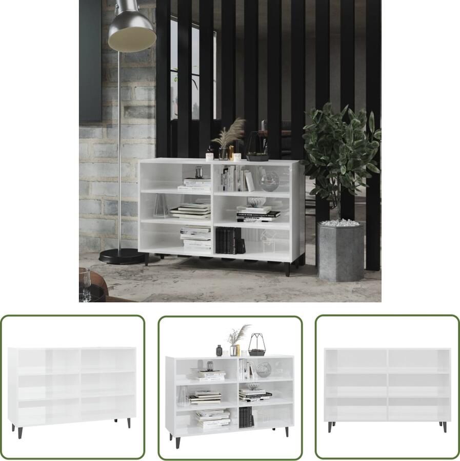 The Living Store Dressoir 103 5x35x70 cm bewerkt hout hoogglans wit Dressoir Industrieel Dressoir Witte Dressoir Houten Dressoir Metalen Dressoir