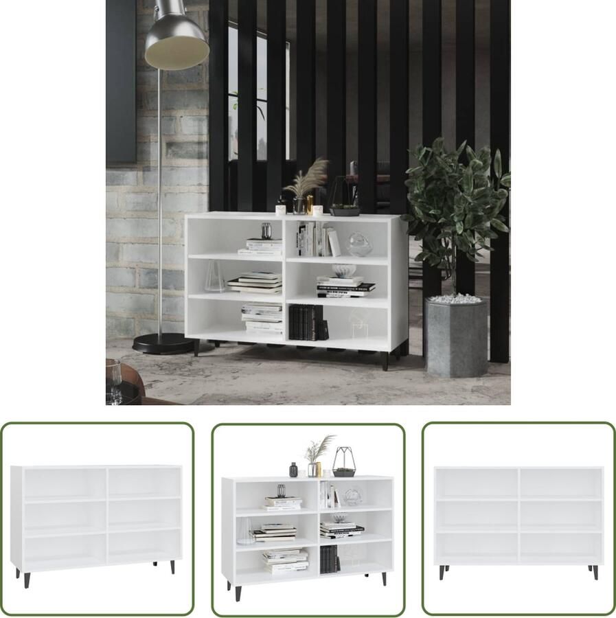 The Living Store Dressoir 103 5x35x70 cm bewerkt hout wit Boekenkast Industrieel Design Witte Boekenkast Houten Boekenkast Opbergkast