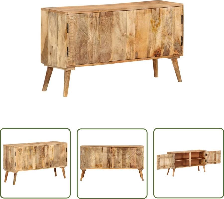 The Living Store Dressoir 110x30x60 cm massief mangohout Dressoir Mangohout Wit Opbergruimte Vintage